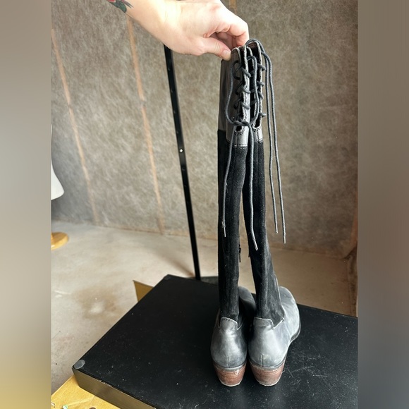 Lucky Brand Komah Black Tall Knee High Leather Suede Boots size 11 - Picture 5 of 11